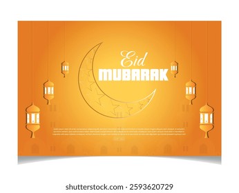 Eid Mubarak Islamic festival social media post design template with crescent moon and lanterns