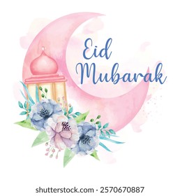 Eid Mubarak Islamic festival vector, Colorful watercolor Eid Mubarak vector design