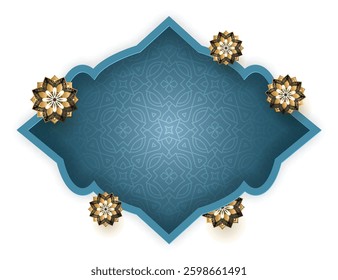 Eid Mubarak islamic frame design. Eid al-Fitr or Al-Adha greetings illustration. Islamic background with mandala. Translation: "Celebration day of Muslims after fasting month."