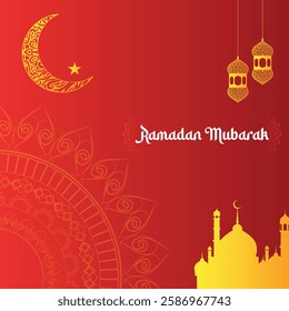 Eid mubarak islamic greeting banner red background