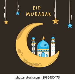 Eid mubarak islamic greeting card , poster,  banner design, illustration
