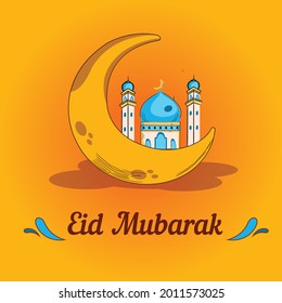 Eid mubarak islamic greeting card , poster,  banner design, vector illustration