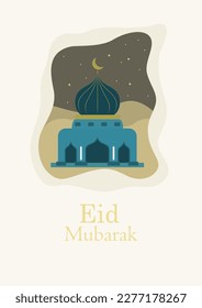 Eid Mubarak, Islamic greeting card, mosque dome