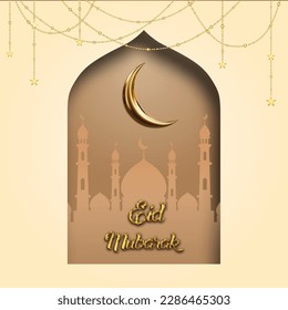 Eid mubarak islamic Grußkarte mit goldenem Mond , Poster, Banner Design, Vektorgrafik