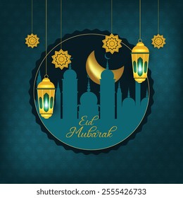 Eid Mubarak Islamic greeting card design