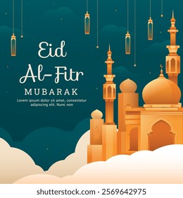 Eid mubarak islamic greeting card , poster, banner design, vector illustration