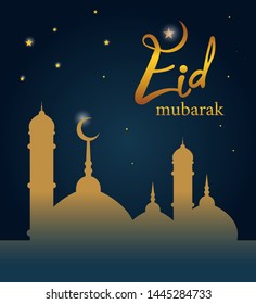 Eid Mubarak islamic greeting design with gold color