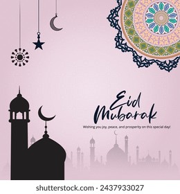 Eid mubarak islamic greetings with mandala geometrical pattern background