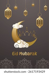 Eid Mubarak Islamic Holiday Greeting Background Illustration.