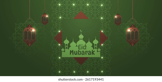 Eid Mubarak Islamic Holiday Greeting Background Illustration.