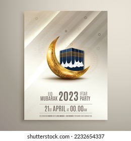 Eid mubarak islamic invitation card with golden  mosque , poster,  banner design, vector illustration