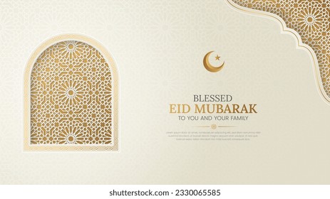 Eid Mubarak Islamic luxury background with Arabic pattern and border arch frame