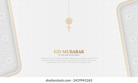 Eid Mubarak Islamic luxury background with Arabic pattern and border frame