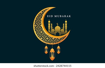 Eid Mubarak islamic mosque background design. Vector