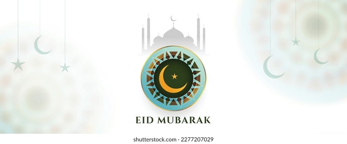 eid mubarak islamic mosque and moon beautiful banner vector 