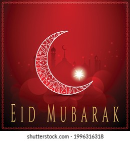 Eid Mubarak Islamic on the beautiful night with moon , Eid al fit happy holiday design greeting card banner background , vector illustration