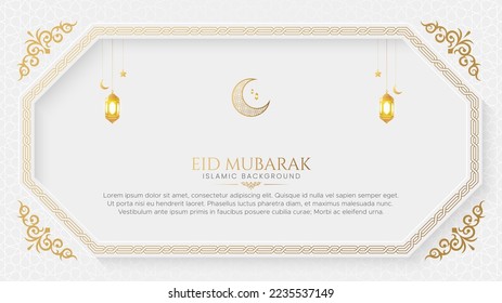 Fondo ornamental islámico de Eid Mubarak con marco de borde de estilo árabe