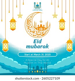 Eid mubarak islamic post design with calligraphy