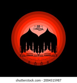 Eid Mubarak islamic red background with flat style design 