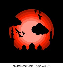Eid Mubarak, islam, roter Hintergrund, flaches Design