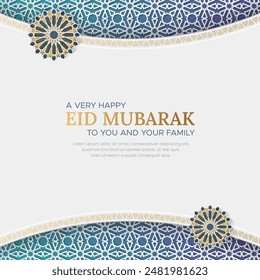 Eid Mubarak Islamic social media post with arabesque borders and pattern