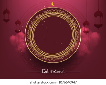 Eid Mubarak Islamic vector design greeting card template with arabic calligraphy ,beautiful illuminated arabic lamp and hand drawn calligraphy lettering for Saudi Arabia and muslim festival EID