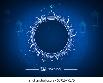 Eid Mubarak Islamic vector design greeting card template with arabic calligraphy ,beautiful illuminated arabic lamp and hand drawn 
calligraphy lettering for Saudi Arabia and muslim festival EID