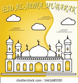 Eid Mubarak Islamic vector design greeting card template with arabic calligraphy wishes Eid Mubarak for Saudi Arabia and muslim people- Translation: Eid Mubarak.