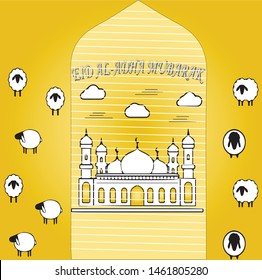 Eid Mubarak Islamic vector design greeting card template with arabic calligraphy wishes Eid Mubarak for Saudi Arabia and muslim people- Translation: Eid Mubarak.