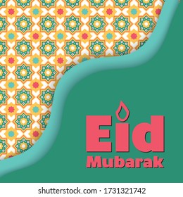 Eid Mubarak Islamic vector design greeting card template.