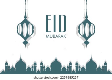Eid mubarak islamic vector with mosque and ramadn kareem