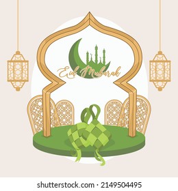 eidener Mubarak auf Ketupat-Hintergrund
