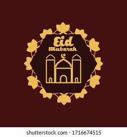 Etiqueta Eid Mubarak y fondo marrón- Ilustración vectorial