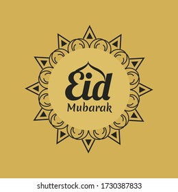 Eid mubarak label and brown background- Vector illustration