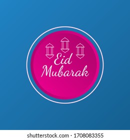 Eid Mubarak label on a blue background- Vector illustration