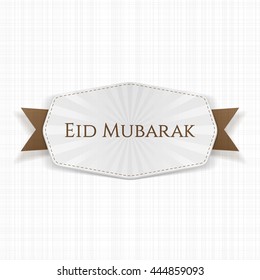 Eid Mubarak Label with Ribbon. Vector Illustration