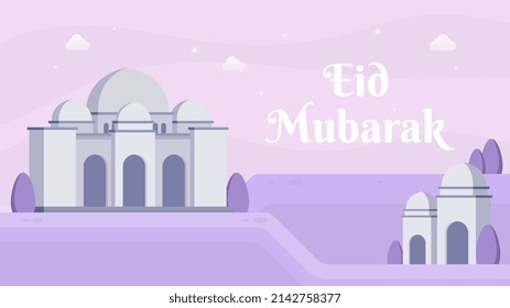 Eid Mubarak landscape background with the flat style. Suitable for background, banner, website, etc.