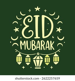 Eid Mubarak Lantern Design with Moons and Stars