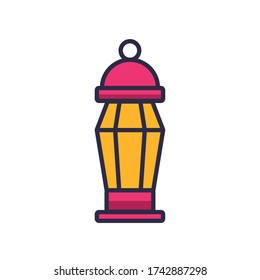 eid mubarak lantern fill style icon vector illustration design