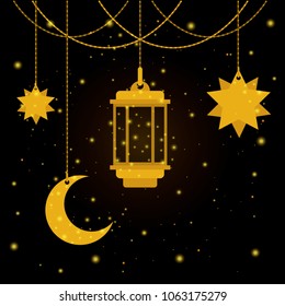 Eid Mubarak Lantern With Moon And Stars