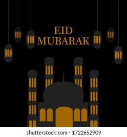 Eid Mubarak with lantern and mosque in the night