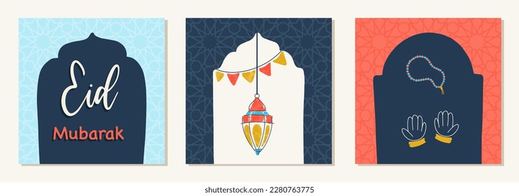 Eid Mubarak Lantern Vector Greetings Cards Set
