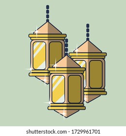 eid mubarak lantern vector on green background