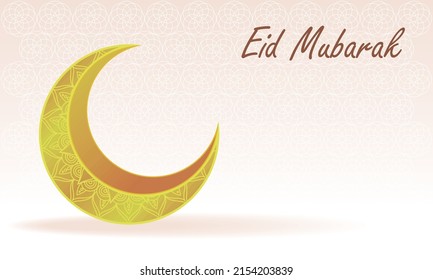 Eid Mubarak lettering with crescent moon