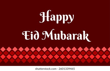 Eid Mubarak lettering dark red background with geometric horizontal clip art vector illustration