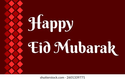 Eid Mubarak lettering dark red background with geometric vertical clip art vector illustration