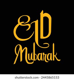Eid Mubarak lettering greeting card template design on dark background. Eid ul-Fitr, Eid ul-Adha. Religious holiday. Eid calligraphy, poster, banner. Celebration poster design.
