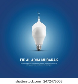 Eid Mubarak Licht kreatives Konzept. Eid al adha mubara Glühbirne kreative Vorlage, Banner, Poster, Hintergrund, Grußkarte, Rabatt-Banner, Social Media Post, Postkarte usw.