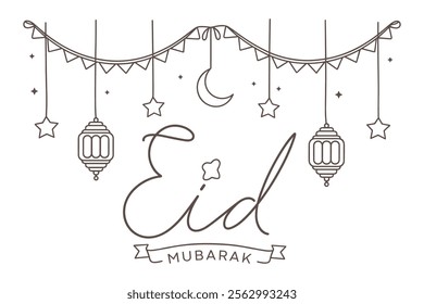 Eid Mubarak line art. continuous line islamic art