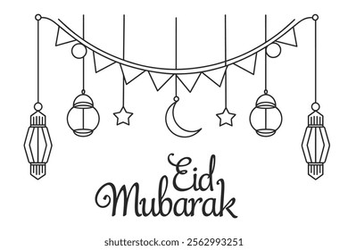 Eid Mubarak line art. continuous line islamic art